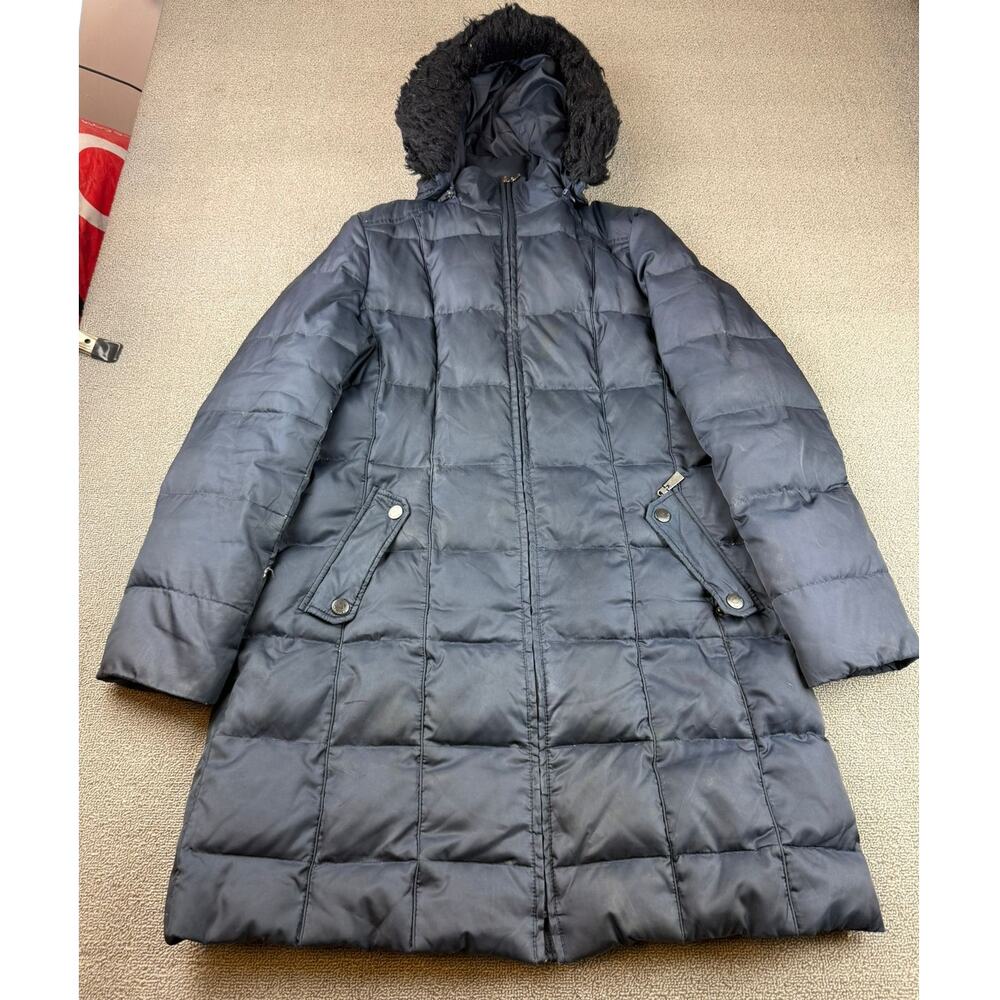 Nautica Women's Medium Navy‎ Blue Hooded Fur Trim Puffer Coat